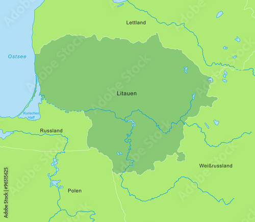 Karte von Litauen - Gr  n  Beschriftung 