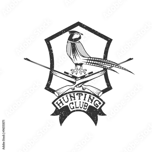 grunge hunting club crest with carbines and pheasant