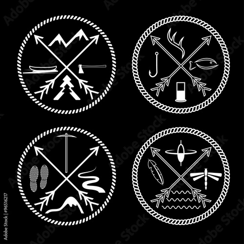 adventure vintage labels with rope and cross arrows