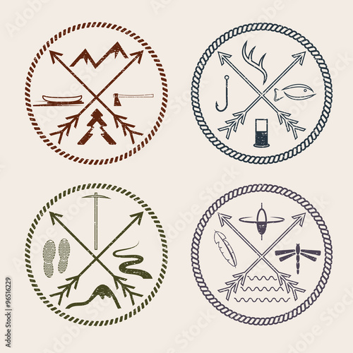 adventure vintage grunge labels with rope and cross arrows