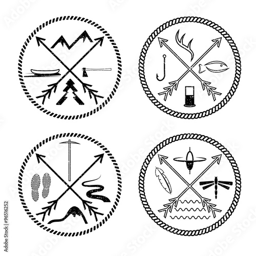 adventure vintage grunge labels with rope and cross arrows