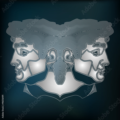 Silver twins portrait, zodiac Gemini sign