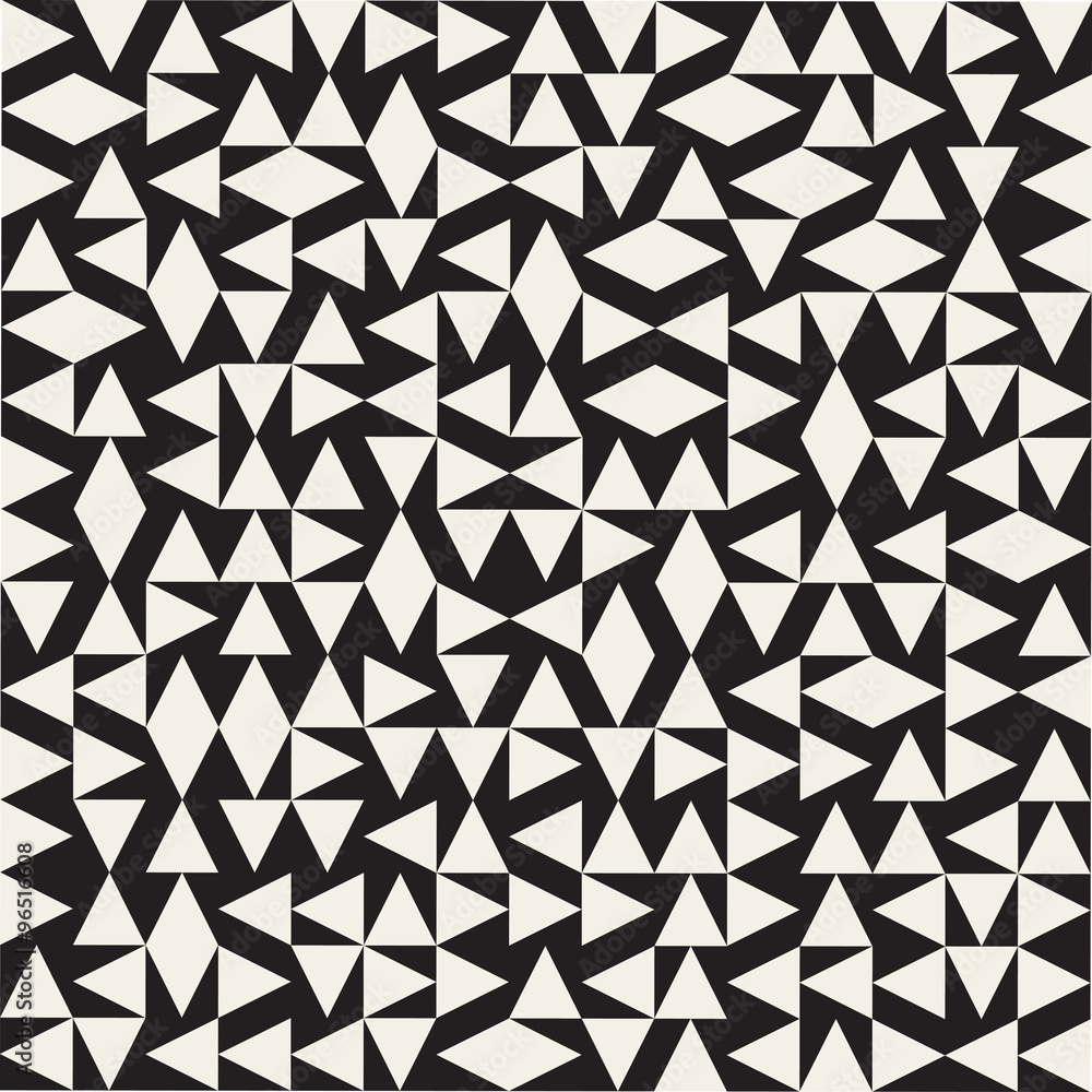 Vector Seamless Black And White Ethnic  Geometric Random Triangles Pattern