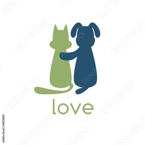 dog hugging cat with love