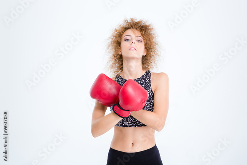 Sports woman standing with boxing gloves © Drobot Dean