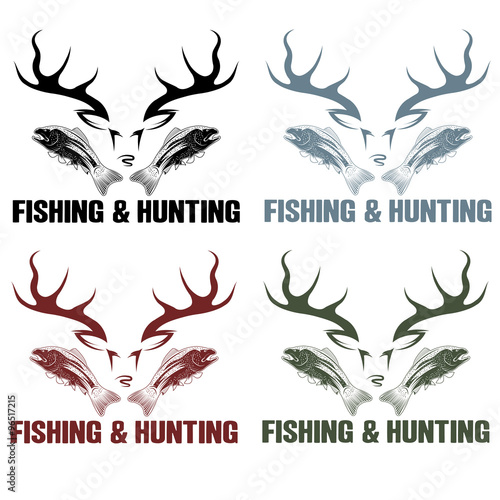 vector hunting and fishing vintage emblems set