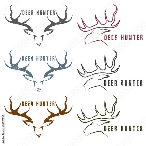 deer hunter vector vintage grunge emblems set