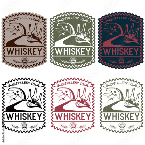vintage vector labels of whiskey with copper whiskey still and m