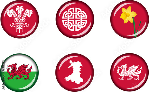 Wales Glossy Icon Set.
Set of vector graphic glossy buttons representing symbols and landmarks of Wales.