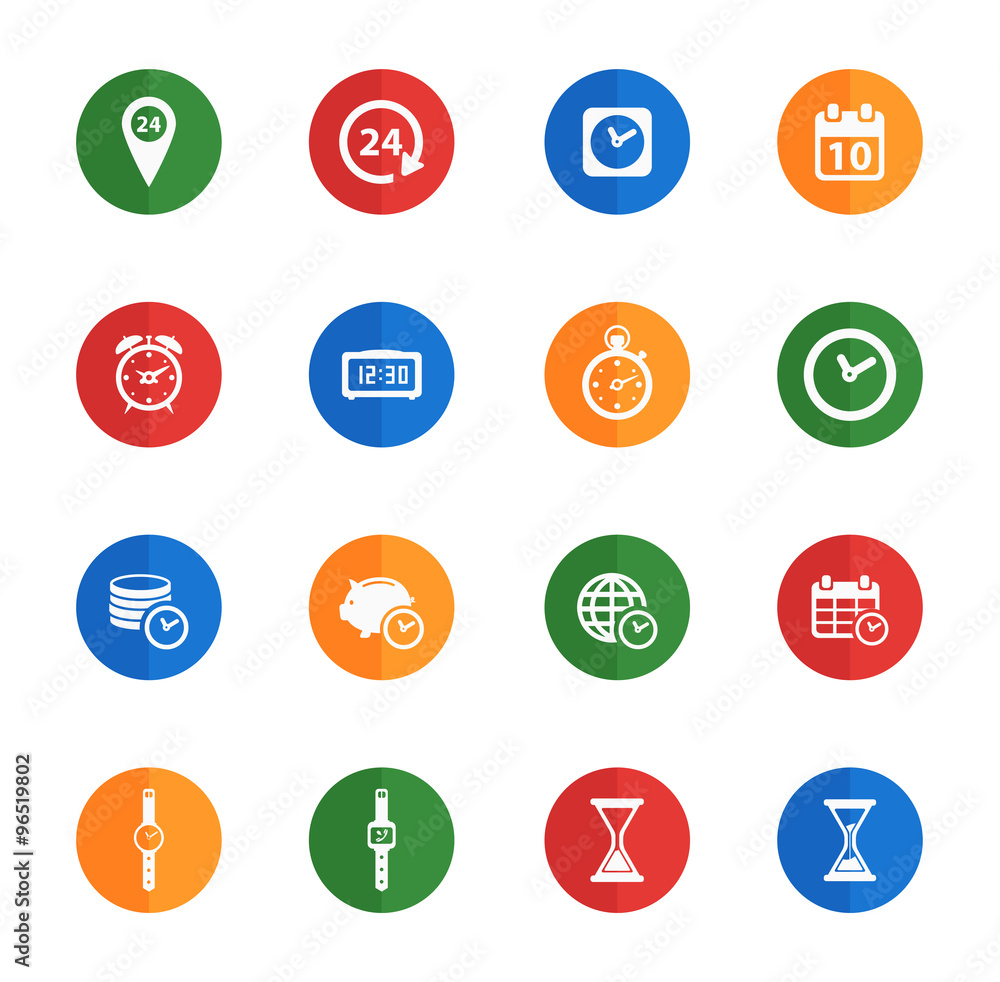 Clocks, time icons set. Clocks, time icons set.