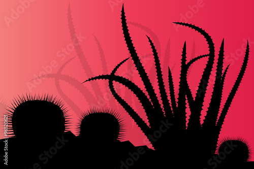 Cactus silhouettes landscape desert vector background concept