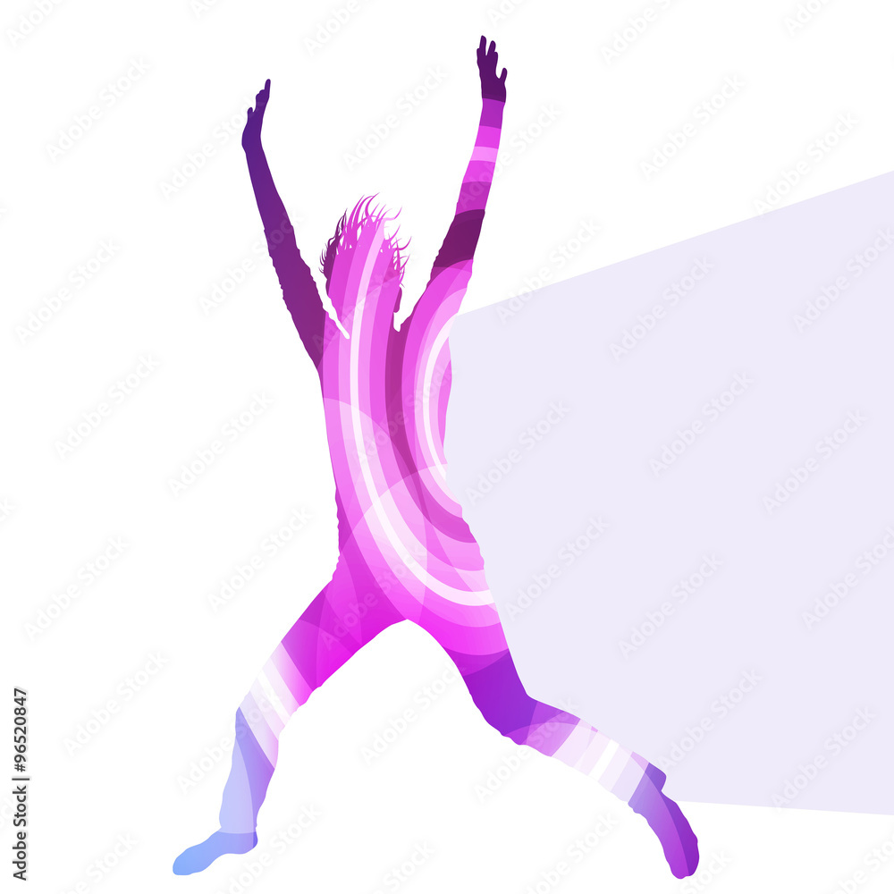 Jumping woman silhouette illustration vector background colorful