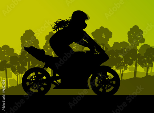 Motorcycle performance extreme stunt driver woman vector backgro