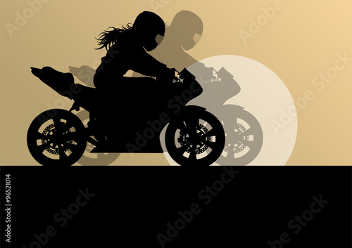 Motorcycle performance extreme stunt driver woman vector backgro