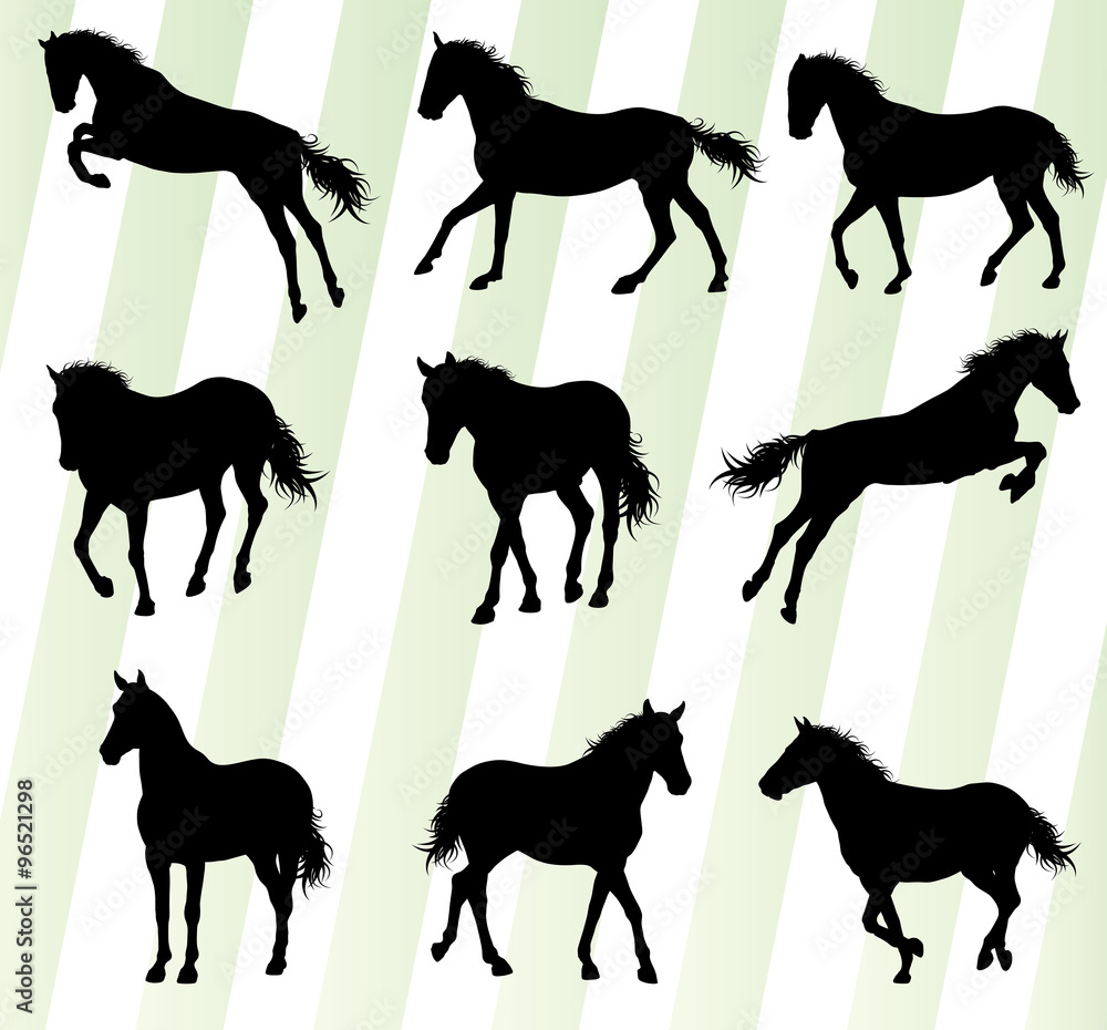 Wild horse fast and strong winner set concept vector