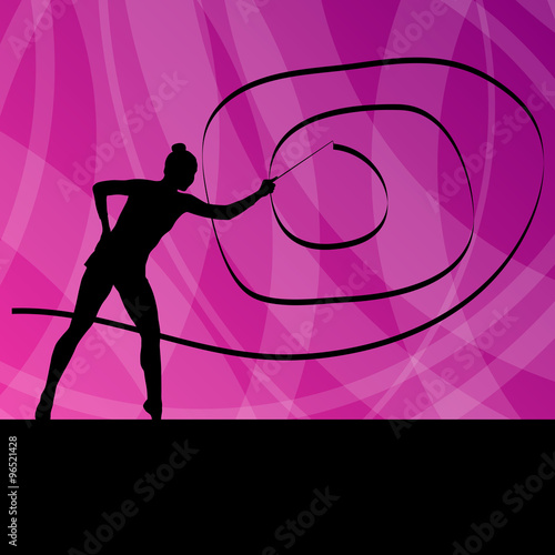 Kid girl with ribbon rhythmic gymnastics vector background conce