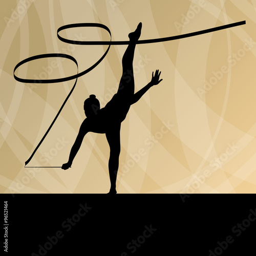Kid girl with ribbon rhythmic gymnastics vector background conce