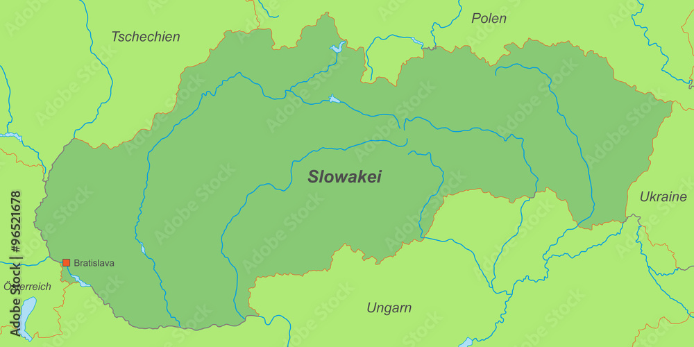 Slowakei in Grün (beschriftet) - Vektor