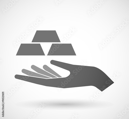 Isolated vector hand giving three gold bullions
