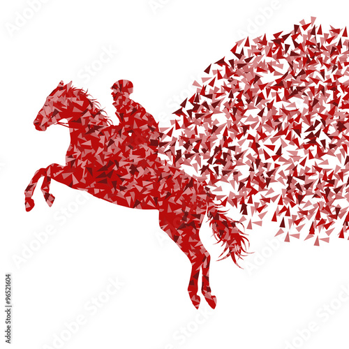 Horse rider made of fragments vector background concept