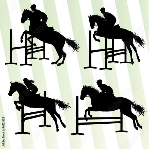 Horses with jockey equestrian sport vector background concept