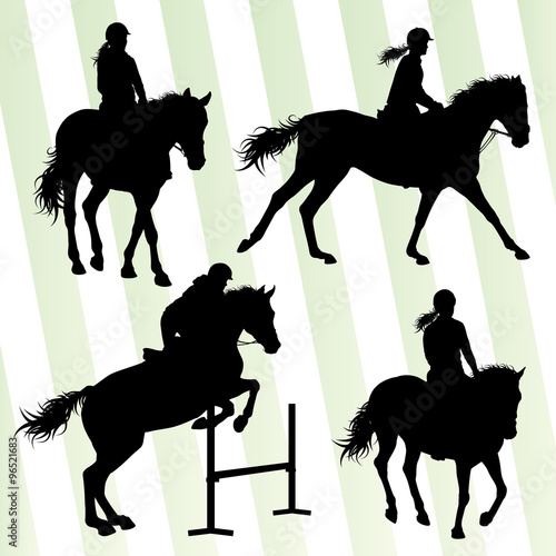 Horses with jockey equestrian sport vector background concept