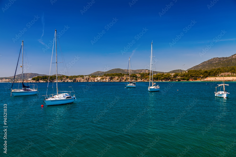 floating yachts in the harbor of Portals Nous floating yachts in the harbor of Portals Nous