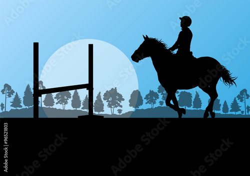 Horses with rider equestrian sport vector background