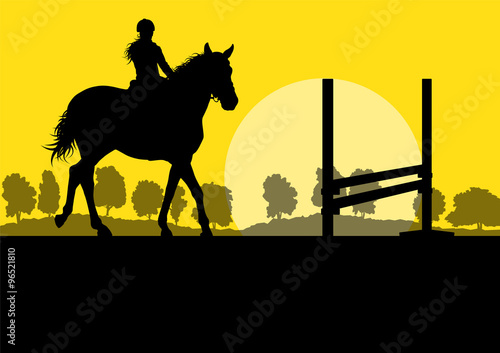 Horses with rider equestrian sport vector background
