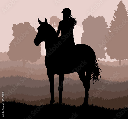 Horse with rider countryside landscape equestrian sport vector