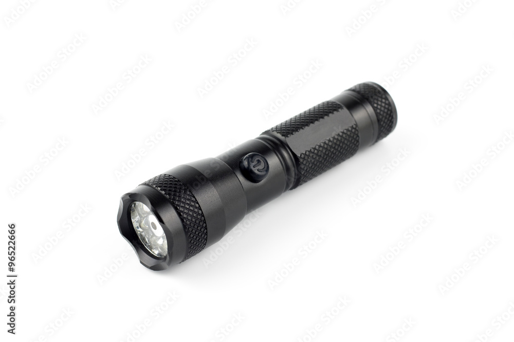 black metallic flashlight,isolated background black metallic flashlight,isolated background