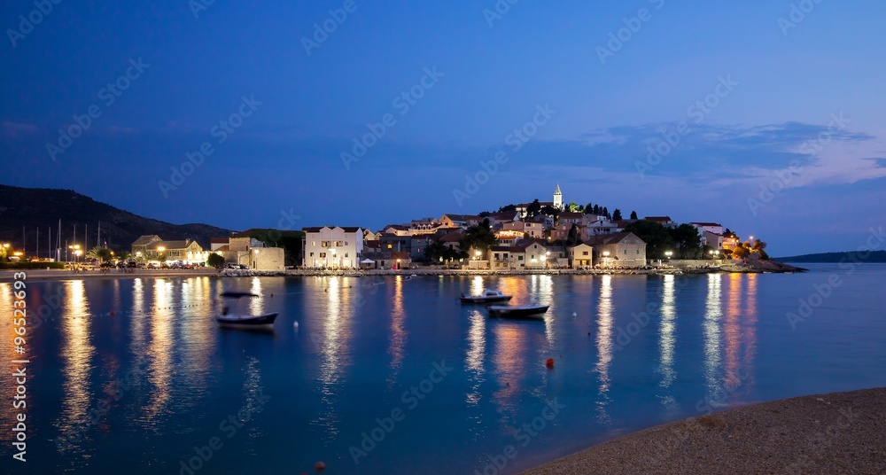 Obraz premium Night view of Primosten Old Town, Croatia