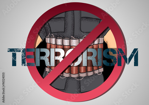Ban sign over terrorism against white background