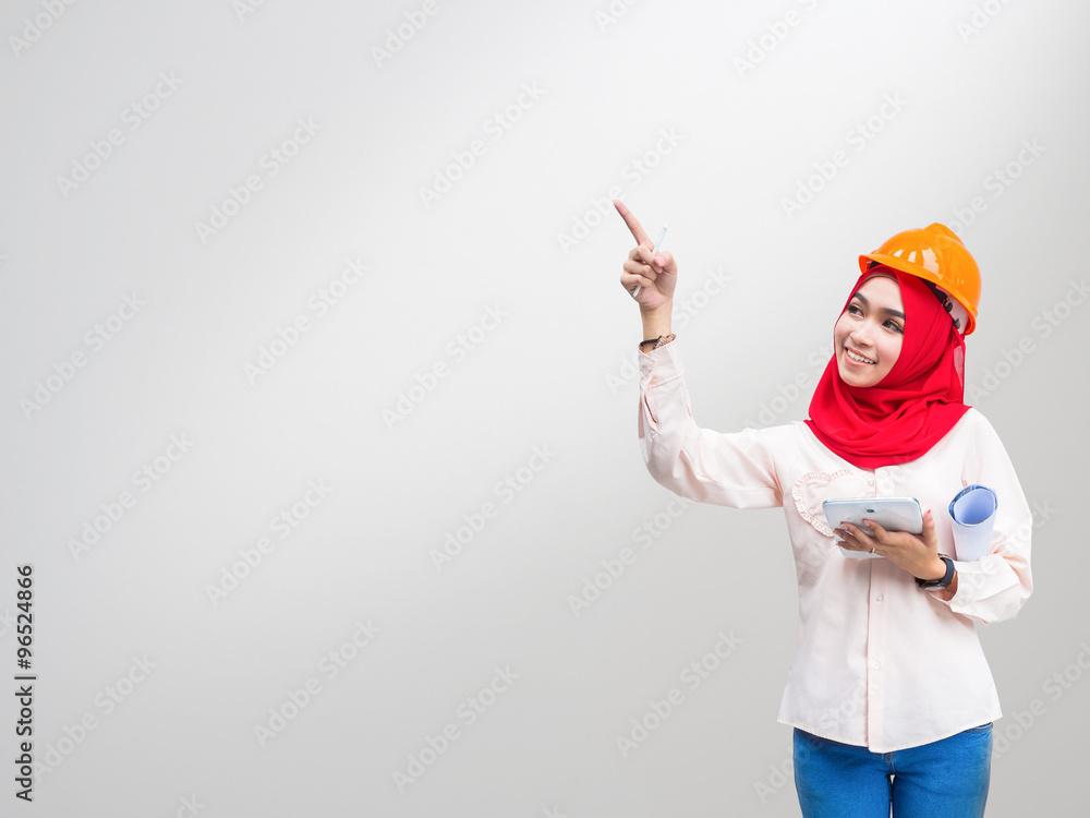 young Muslim woman wearing a protective helmet