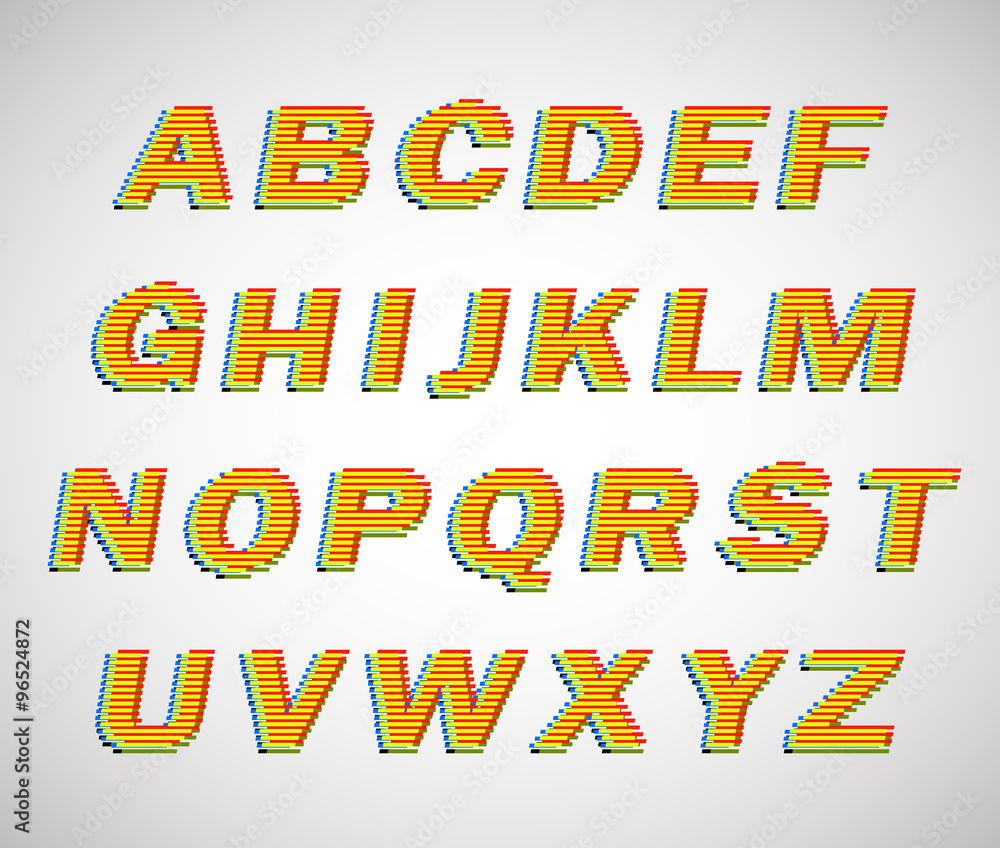 Colorful lines vector font. Use for design.