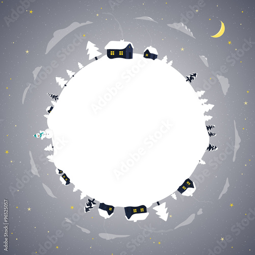 Snow-covered earth winter scene. Vector illustration.