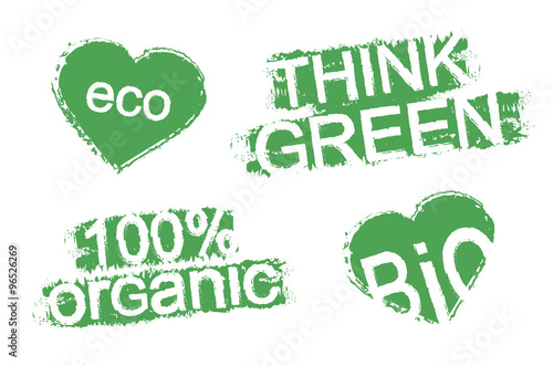 Grunge scratch green organic product stamps