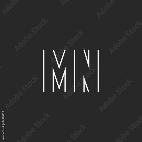 Pair letters MN logo monogram, hipster couple m n thin line shape style emblem