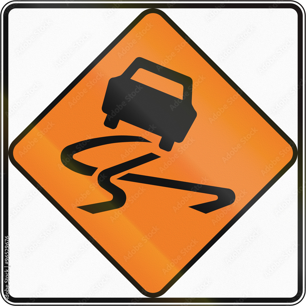 New Zealand road sign - Slippery road surface