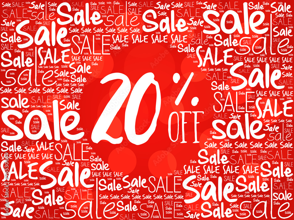 20% OFF word cloud background, business concept 20% OFF word cloud background, business concept