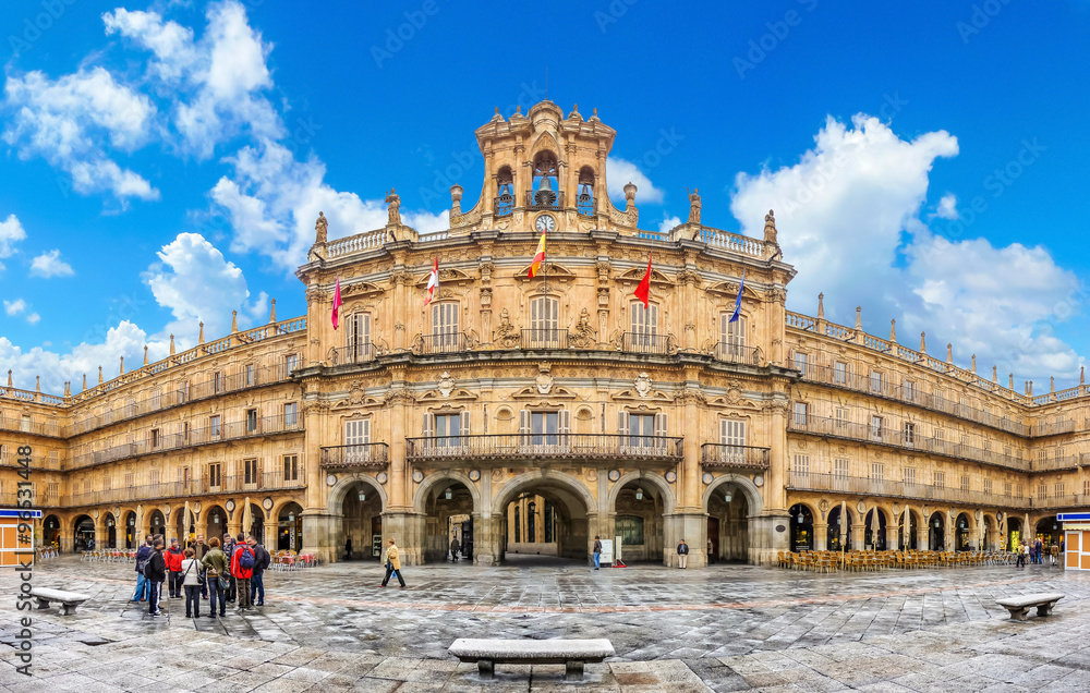 Famous Plaza Mayor in Salamanca, Castilla y Leon, Spain