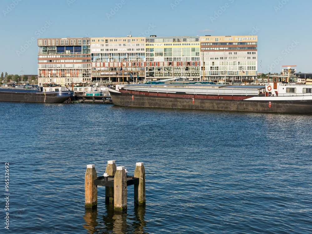 Modern social housing apartment building Silodam in harbour district of Amsterdam, Netherlands