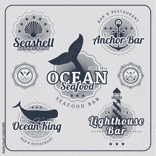 Vintage restaurant nautical labels vector set