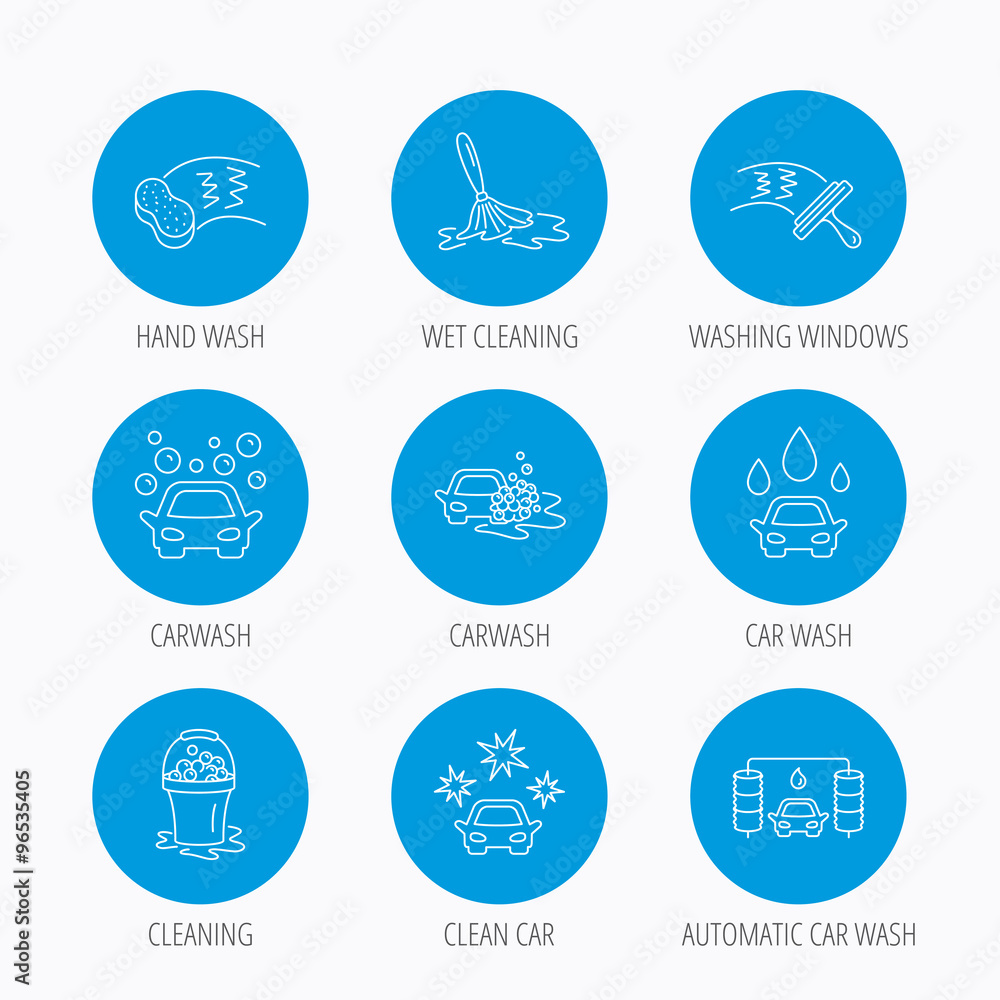 Car wash icons. Cleaning station linear signs. Car wash icons. Cleaning station linear signs.