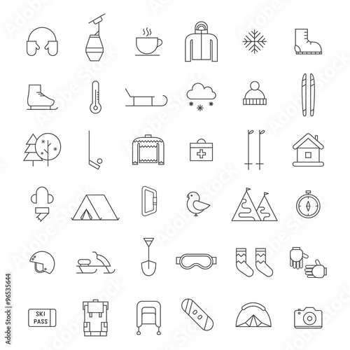 Winter Outdoor Activity and Sports Icon Set