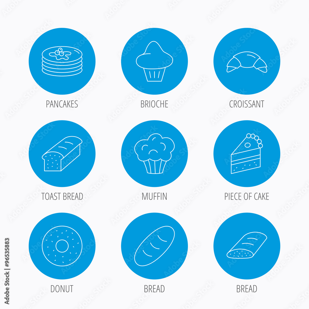 Croissant, cake and bread icons. Muffin. Croissant, cake and bread icons. Muffin.