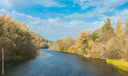 Peaceful autumnal landscape on a Psel river in Sumskaya oblast  Ukraine