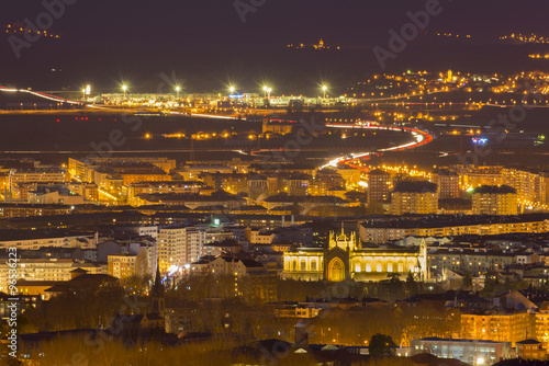View of Vitoria at dusk from Olarizu mountain, Basque Country (Spain)