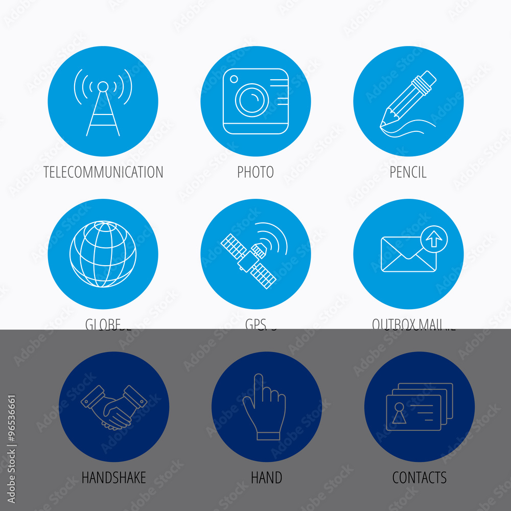 Handshake, contacts and gps satellite icons. Handshake, contacts and gps satellite icons.