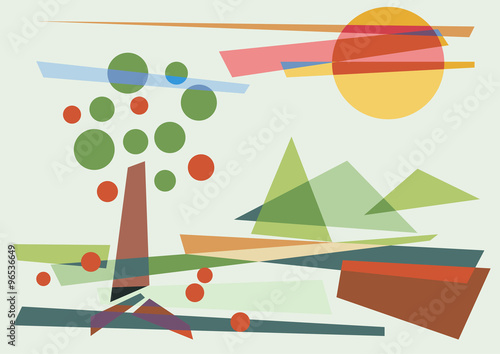 abstract geometric rural landscape, vector background